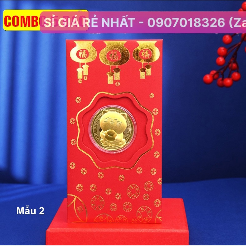[5 Cái] Bao lì xì tết hình mèo mạ vàng của Đài Loan - Mẫu 2