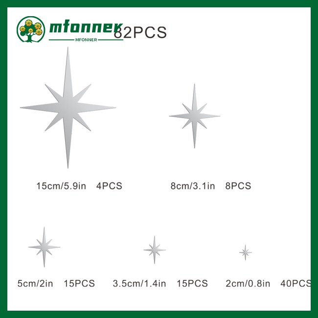 Set 82 Miếng Dán Tường Tráng Gương Bằng Acrylic Chống Thấm Nước Hình Ngôi Sao