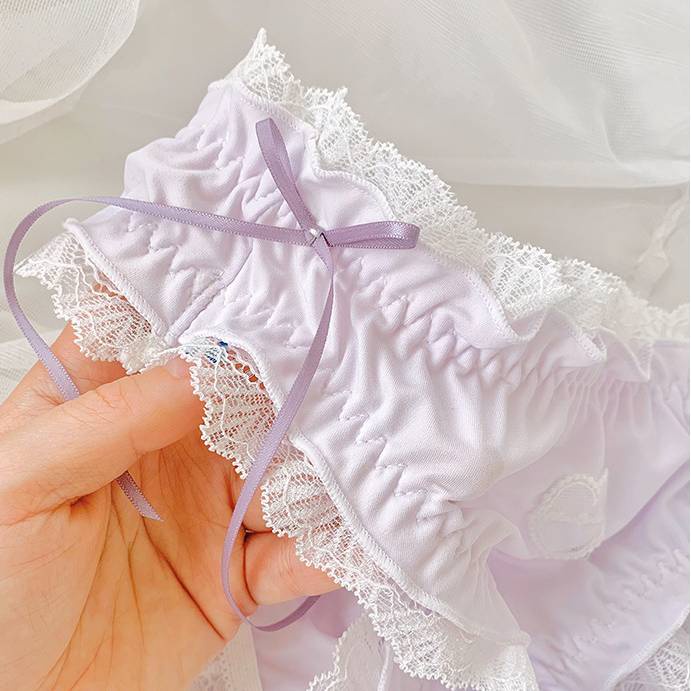 Quần Lót Cotton Lưng Vừa Màu Xanh Dương Phối Ren Phong Cách Lolita Dễ Thương Cho Nữ