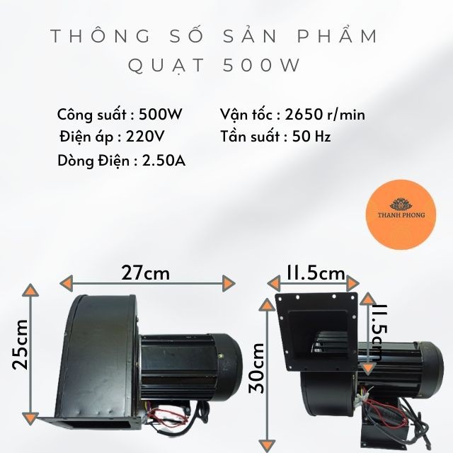 Quạt Sò Ly Tâm Hình Sên Hút Ly Tâm 330W 500W 220V