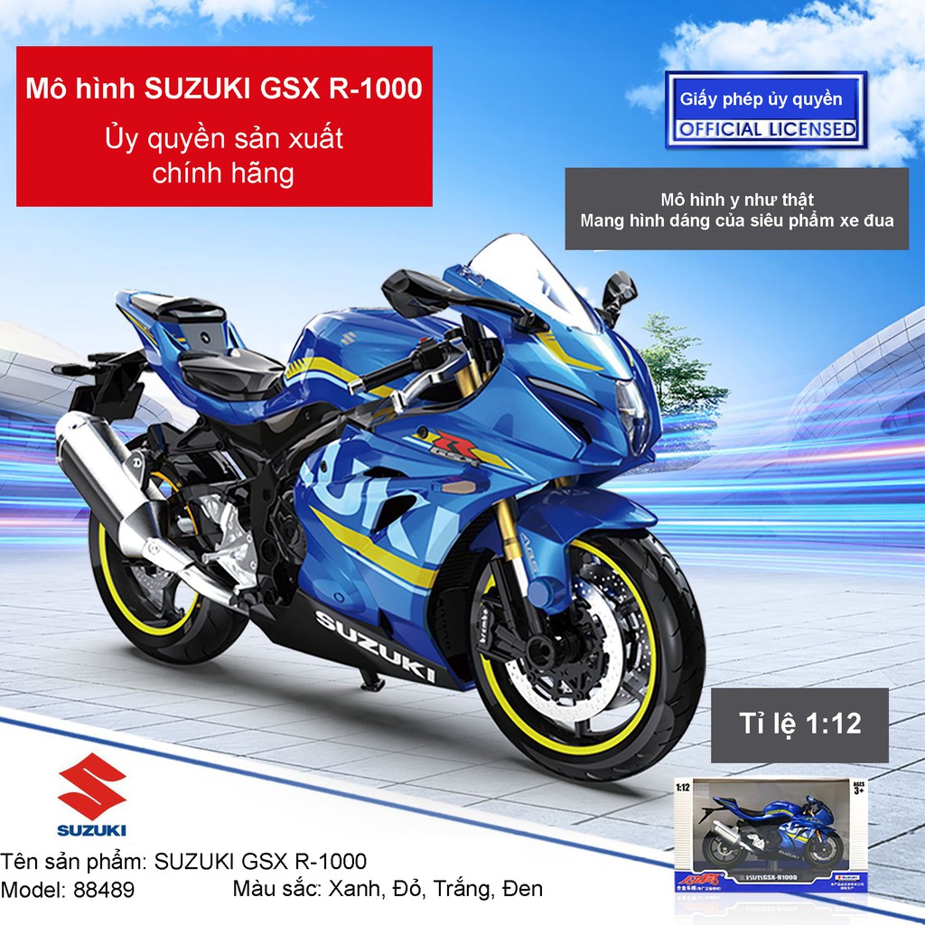Mô hình xe Moto Suzuki GSX-R1000 tỉ lệ 1:12 đầy đủ chi tiết như thật, có đế trưng bày cực đẹp