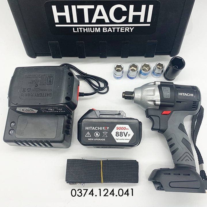 Máy Siết Bulong HITACHI 88V - TẶNG 5 Đầu Khẩu - Không Chổi Than Đầu rỗng Bắt vít Khoan - 2Pin 10 Cell