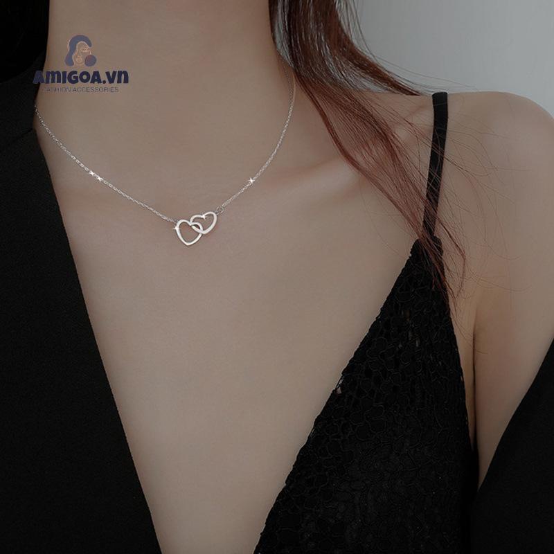 Vòng cổ Sợi Xích Mặt Hình Trái Tim Đôi Đơn Giản