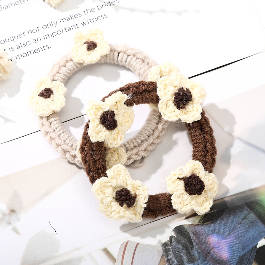 Dây buộc tóc vải len dệt kim đính hoa phong cách Hàn Quốc dễ thương thời trang mùa thu cho nữ