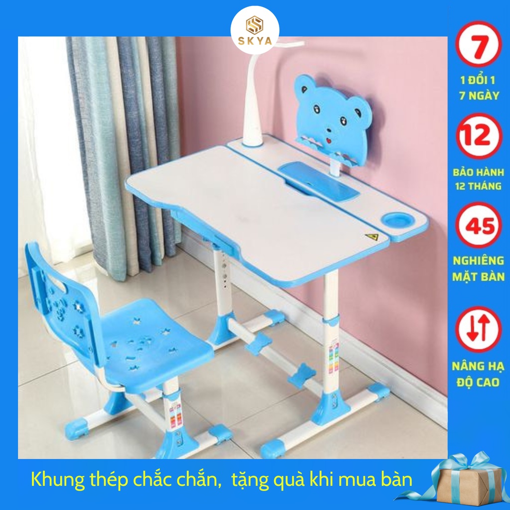 Bộ bàn ghế cho bé chống cận chống gù bàn học thông minh chỉnh được độ cao có giá đỡ sách và ngăn kéo SKYA A81