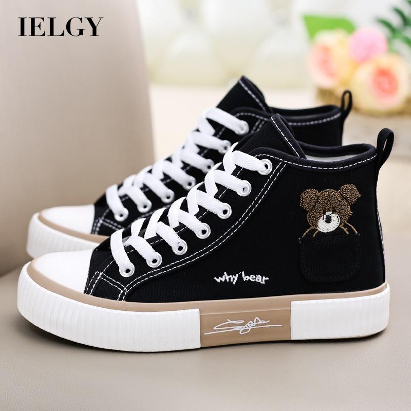 Giày vải canvas IELGY cổ cao họa tiết gấu dễ thương dễ phối đồ với nhiều màu tùy chọn