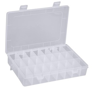 24 Compartments Plastic Jewelry Pills Box Organizer Storage Container White