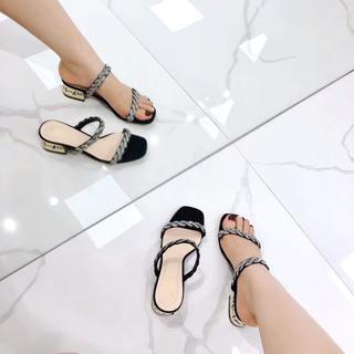 [VIDEO +ẢNH THẬT]Dép Cao Gót- Guốc cao gót 5cm mảnh quai đá sẵn đen sẵn đủ size