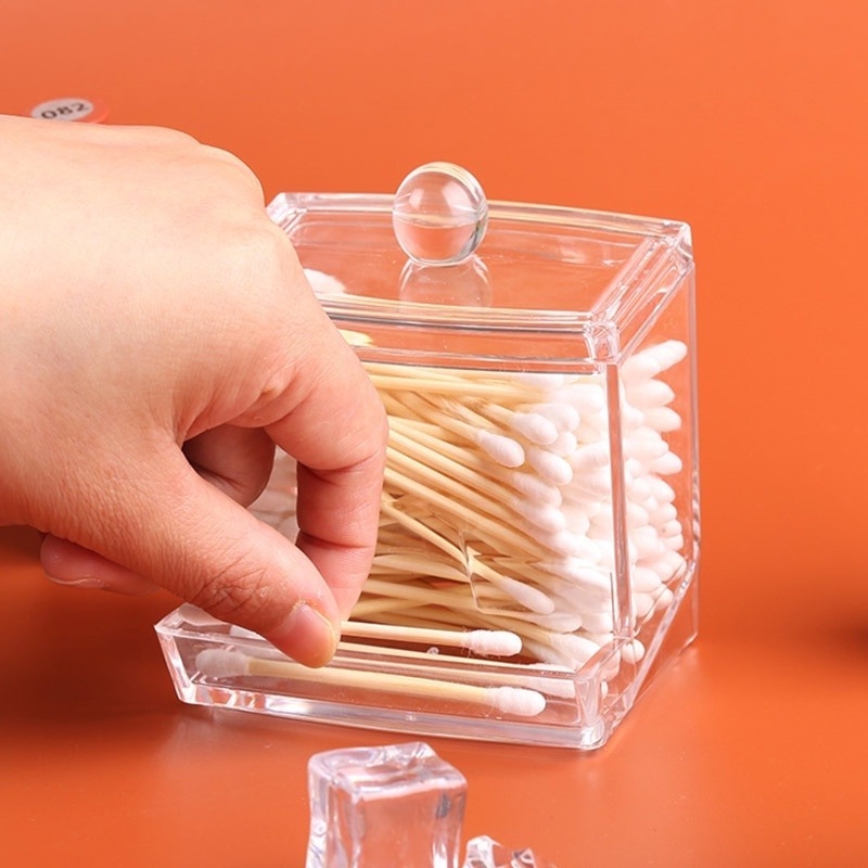 1 Hộp Đựng Tăm Bông Bằng Acrylic Trong Suốt Hình Vuông Chống Bụi