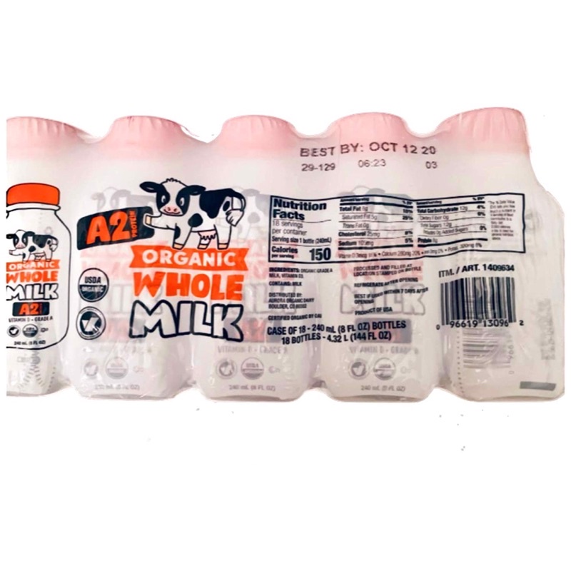 [11/2023]Sữa bò Tươi A2 Organic Whole Milk Mỹ 240ML