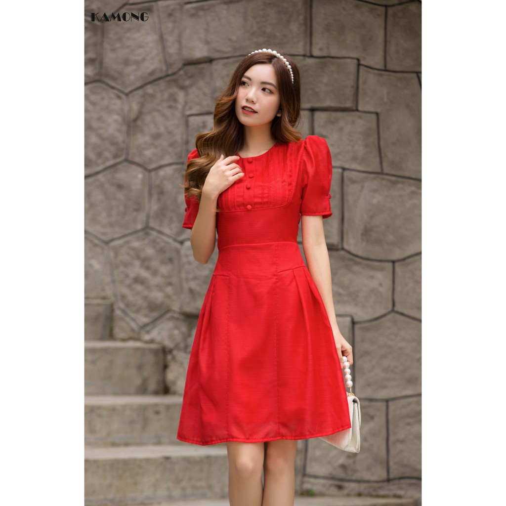 Đầm xếp ly đính nút KAMONG D133