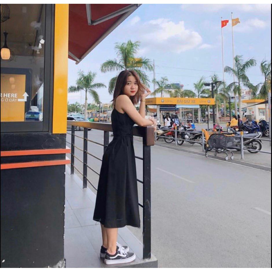 [Mã SKAMA06 giảm 8% tối đa 50K đơn 250K] ĐẦM 2 DÂY ĐEN ĐAN DÂY EO | BigBuy360 - bigbuy360.vn