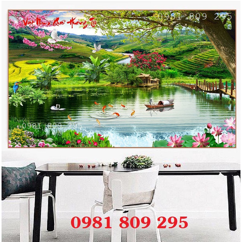 Tranh gạch 3d cảnh đồng quê ốp phòng khách GF8