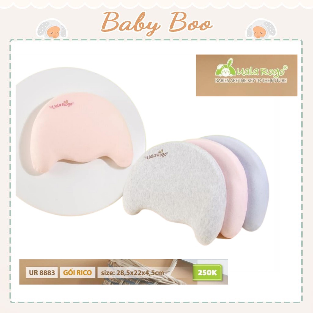 Gối sơ sinh UALA ROGO Rico cao su non Memory Foam có lõm chống bẹp đầu [ babyboo ]