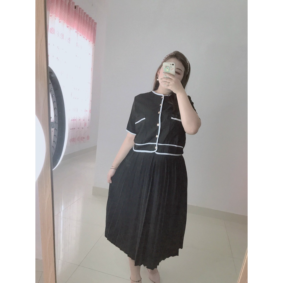 CHÂN VÁY QUẠT xếp ly BIGSIZE dài 75cm cạp chun chất vải dày dặn đẹp