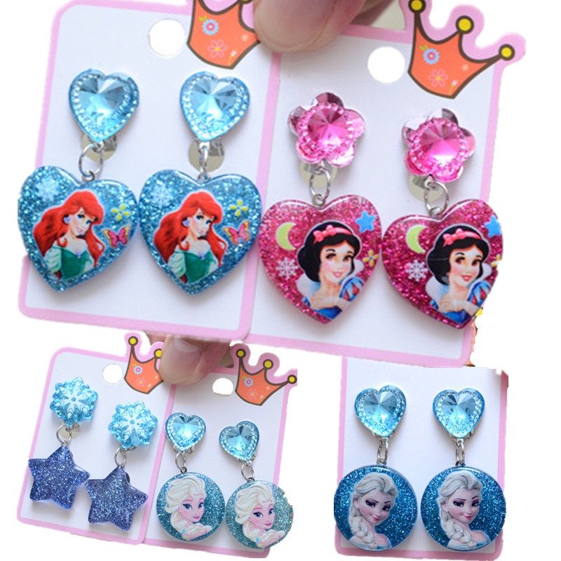 Bộ Khuyên Kẹp Tai Công Chúa Frozen Series Mới Nhất Hình Trái Tim Dễ Thương Làm Quà Tặng Cho Bé Gái