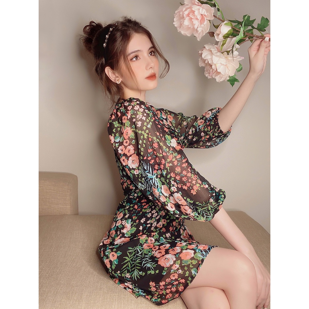 Đầm Cổ U Tay Phồng Hoạ Tiết Hoa - EDINI - D1498