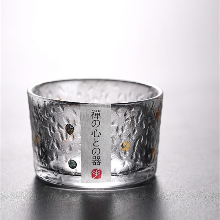 Chén Thủy Tinh Uống Trà Đạo Nhật Bản vảy vàng 18K