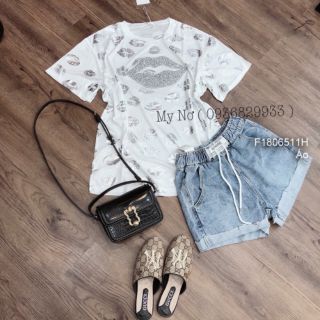 Áo thun giấy họa tiết môi from rộng QC!