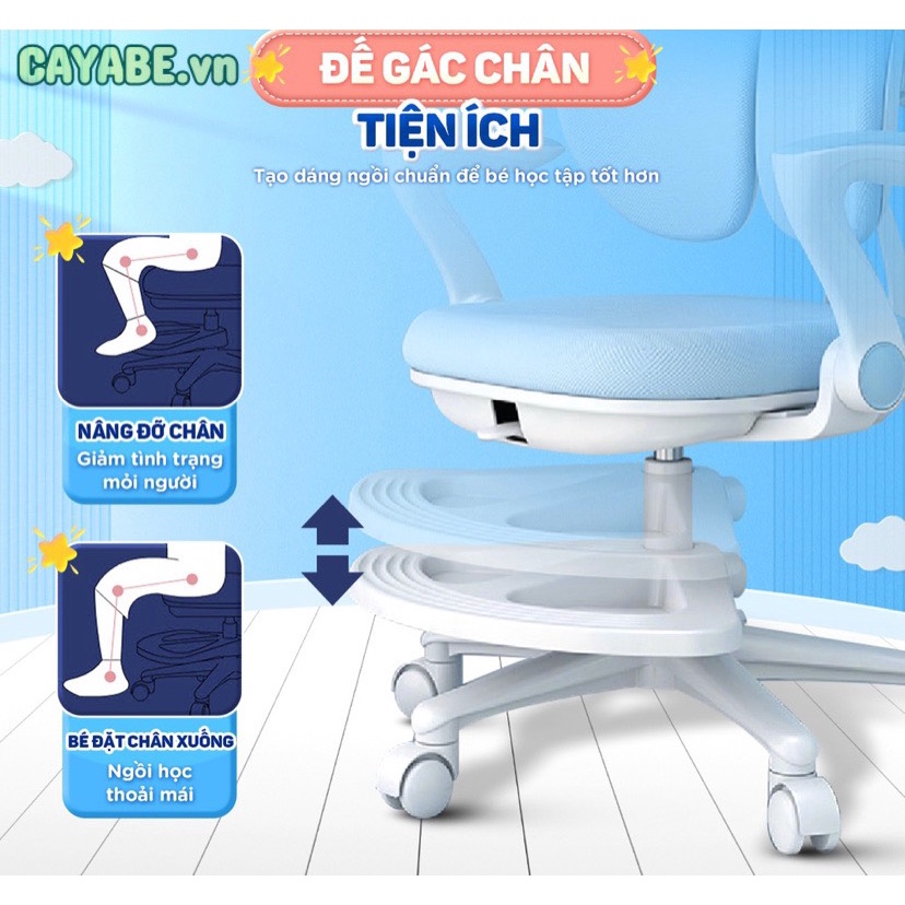 GHẾ HỌC SINH CHỐNG GÙ, CHỐNG CẬN CAYABE CÓ ĐỂ CHÂN ĐIỀU CHỈNH ĐỘ CAO CB-9 CHO TRẺ EM MÀU XANH - HỒNG