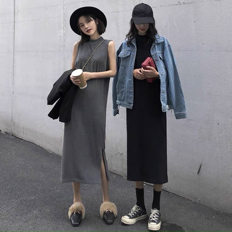Váy len suông maxi cổ 5p sát nách