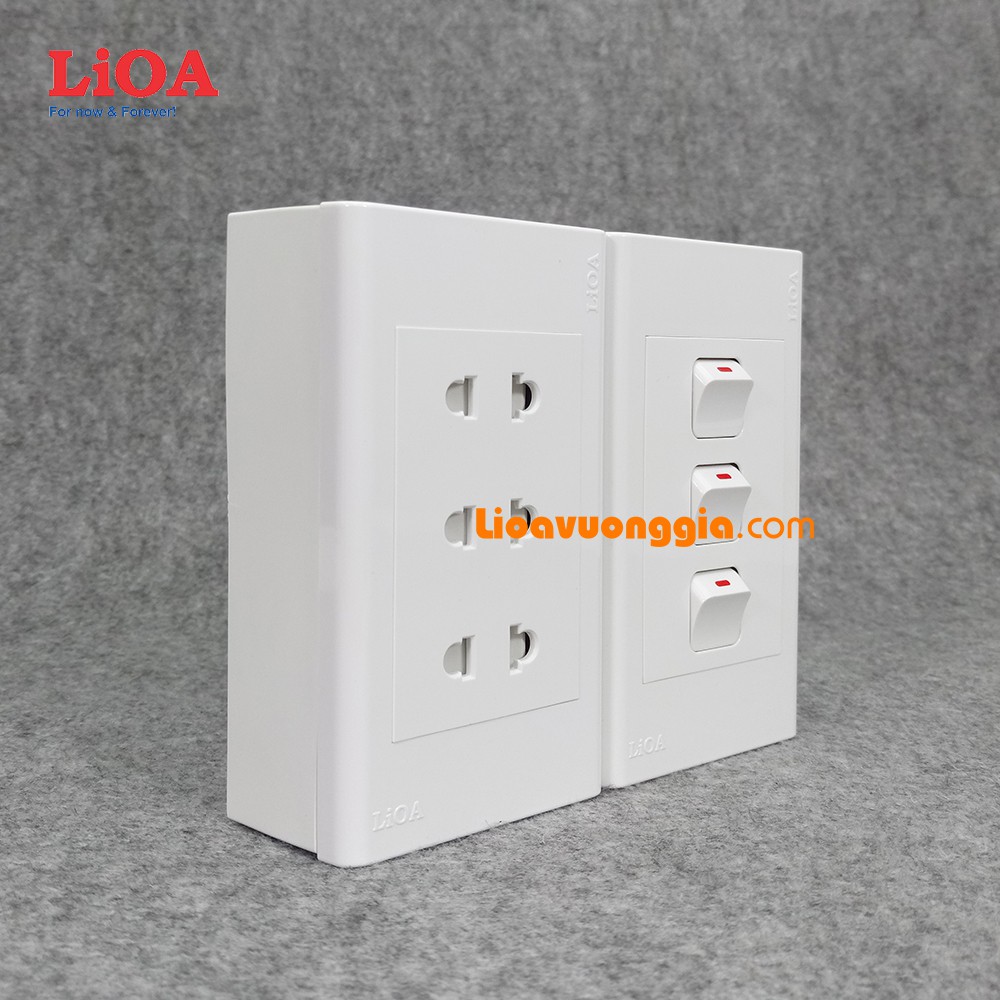 Combo ổ cắm điện ba 2 chấu LiOA 16A 3520W + 3 công tắc điện - Lắp nổi