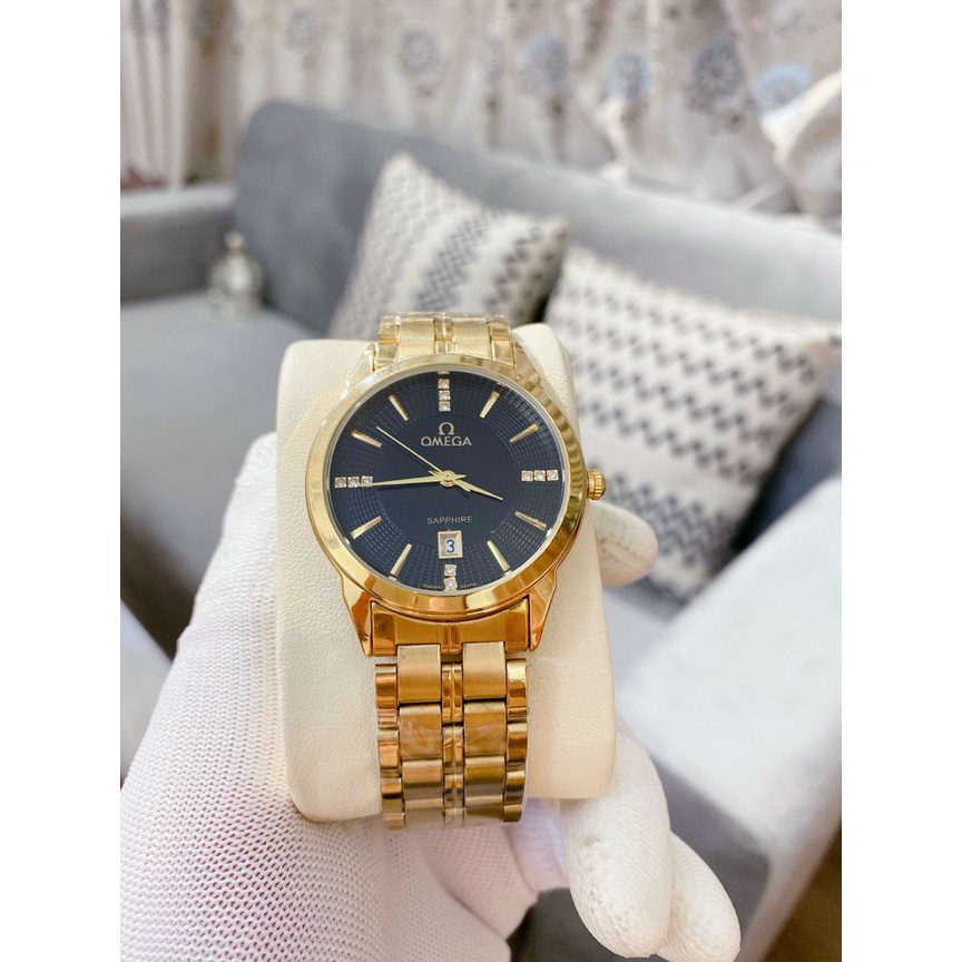 Đồng hồ Nam omega OM22 mặt đen, 2 màu dây, mạ màu không gỉ | BigBuy360 - bigbuy360.vn