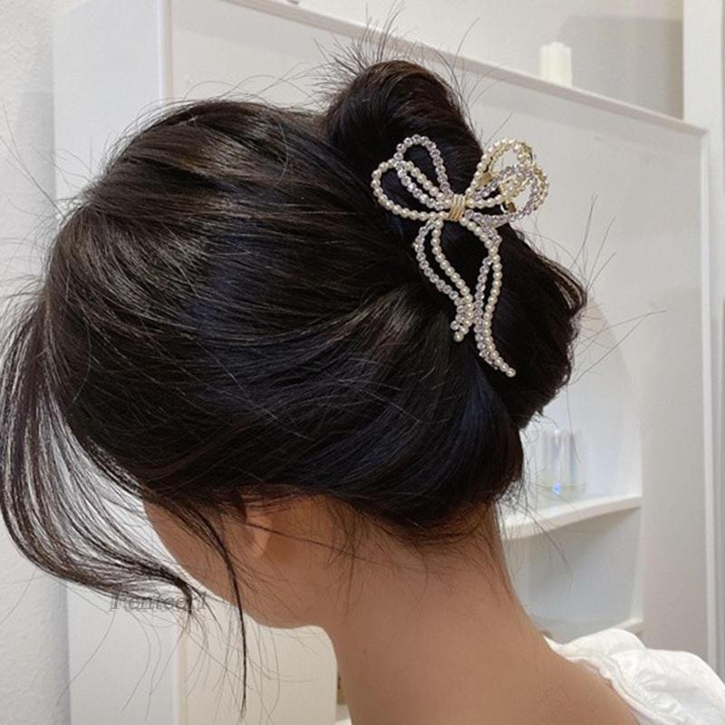 [Fenteer1] Kẹp Tóc Móng Vuốt Đính Nơ Chống Trượt Thanh Lịch Cho Tóc Dày