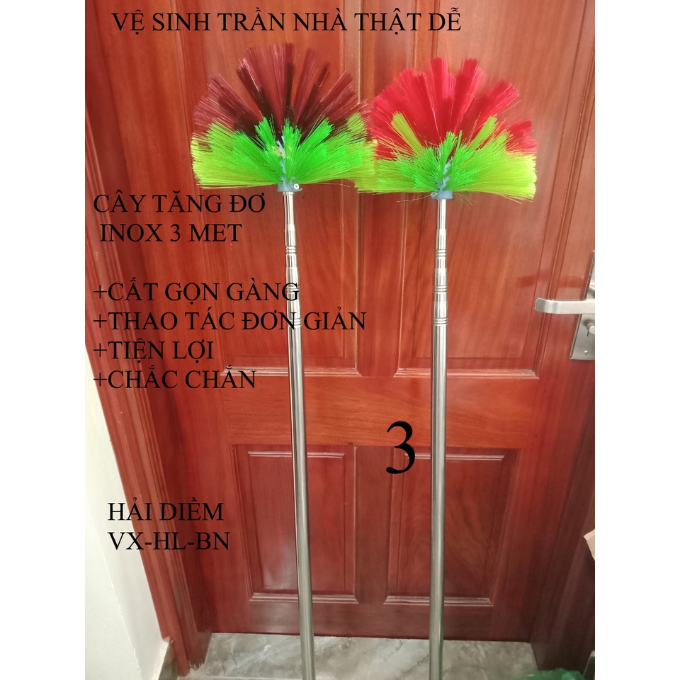 Chổi quét mạng nhện cây sào rút inox đa năng vệ sinh trần nhà đồ lau bụi trên cao, làm cán vợt cá sào treo chim