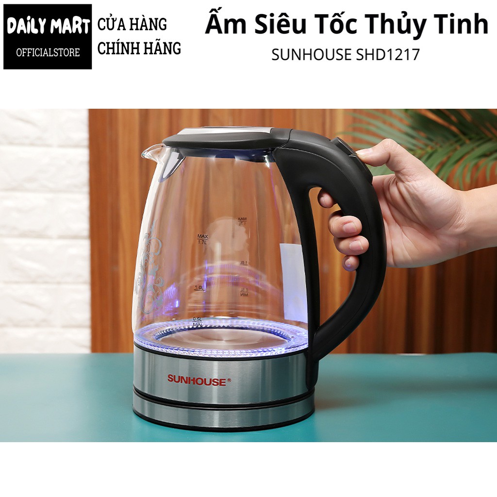 Ấm Siêu Tốc Thủy Tinh, Bình Đun Siêu Tốc 1.7L Sunhouse SHD1217