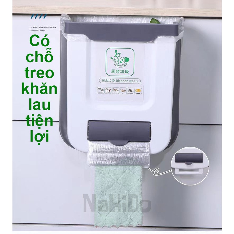 Thùng Rác Gấp Gọn Thông Minh Có Ngăn Để Túi Đựng Rác Tiện Lợi, Thùng Rác Mini Treo Tủ Bếp Dung Tích 10L NaHiDo