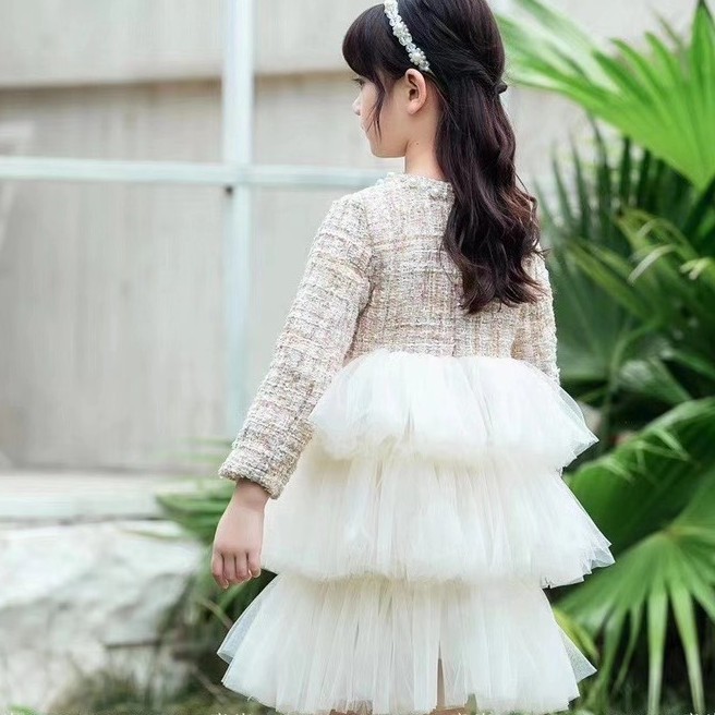 Váy công chúa cho bé gái 3-8 tuổi dạ phối ren hãng Tong Yan, Đầm dạ trẻ em