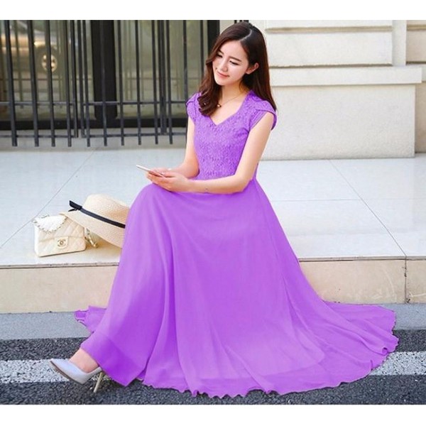 (Bỏ sỉ) Đầm maxi tím trên ren dưới tùng voan, đẹp y hình siêu sang MÃ HP10126270mlxlxxl