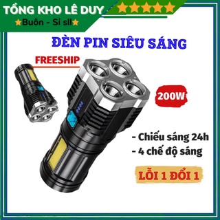 Đèn pin cầm tay chiếu xa siêu sáng 4 bóng 4 chế độ sạc tích điện, đèn pin led, du lịch