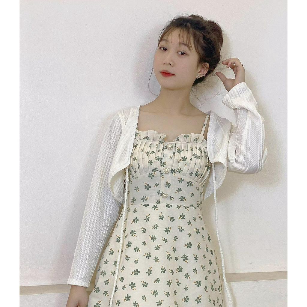 Váy hai Dây Hoa Nhí kết hợp Áo Khoác Cardigan LiLuta Store Phong Cách Hàn Quốc , Set Váy Hoa Nhí Nữ -Liluta VH01
