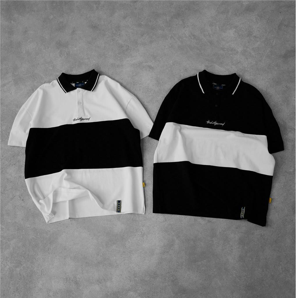Áo Polo TSUN 3 Panel - Đen/Trắng/Đen - [UNISEX] - Thêu