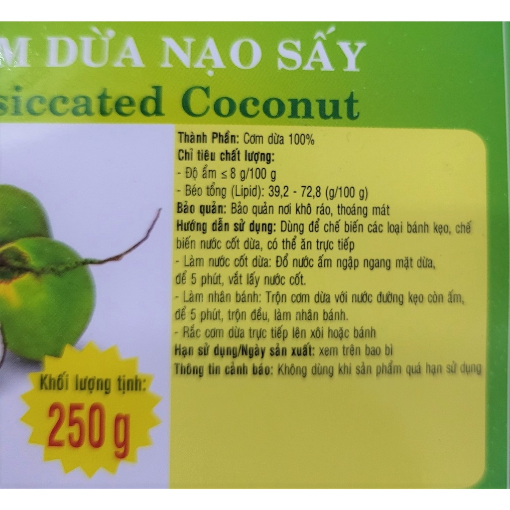 [Gói 250g] CƠM DỪA NẠO SẤY (mịn) [VN] ĐẠI ĐỒNG THUẬN Desiccated Coconut