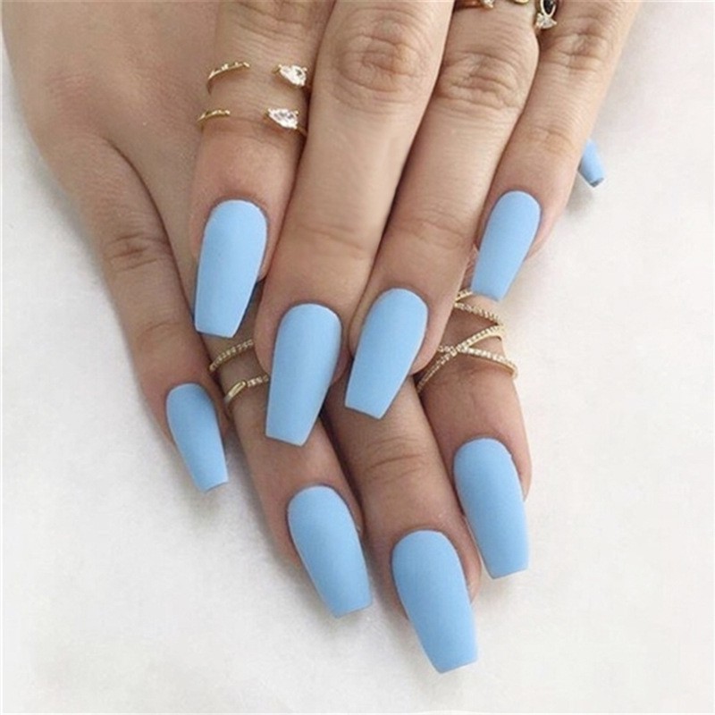 Bộ 24 móng tay giả Nail Nina trang trí nghệ thuật họa tiết màu xanh Blue  mã 175【Tặng kèm dụng cụ lắp】