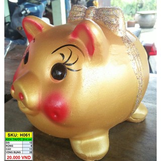 Heo đất tiết kiệm cho bé, size nhỏ nhất, màu vàng đồng có nơ kim tuyến