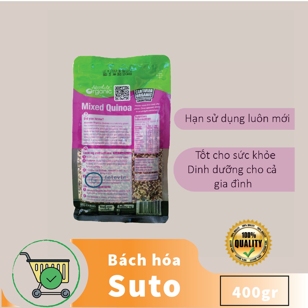 Hạt diêm mạch Quinoa Mix Absolute Organic 400gr của úc tốt cho phụ nữ mang thai, trẻ nhỏ, người giảm cân Sutoshop