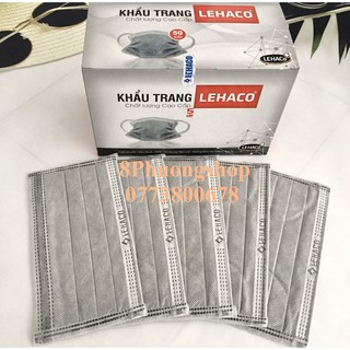 Khẩu trang Lehaco XÁM 5 lớp giấy Kháng khuẩn 50 cái/hộp - Khẩu trang y tế Lehaco 5 lớp màu XÁM Kháng Khuẩn