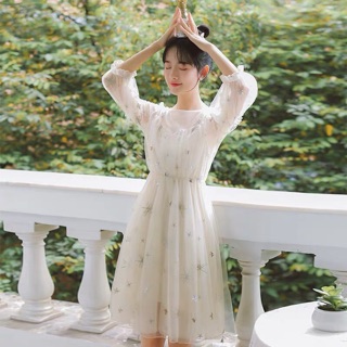 [KÈM ẢNH THẬT] váy lưới 2 lớp đính sao công chúa ulzzang hàn quốc
