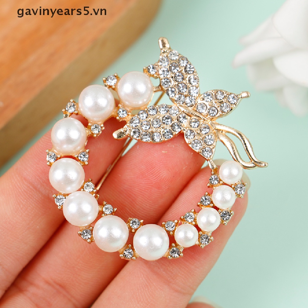 [gavin] Ghim Cài Áo Hình Bươm Bướm Đính Kim Cương Giả &amp; Ngọc Trai Cho Nữ