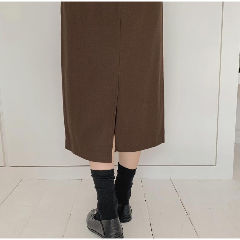 Set Áo Sơ Mi Tay Dài Màu Sắc Đơn Giản + Chân Váy Lưng Cao Xẻ Tà 31964