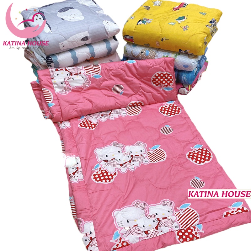 Mền trẻ em 1.5x1.8m vải cotton satin hàn quốc mềm chần gòn lông vũ mỏng siêu mềm mại, thoáng mát