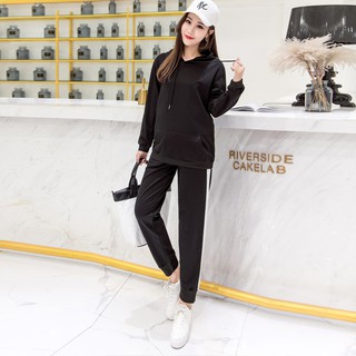 D394 Bộ bầu chất nỉ thun dày dặn áo có mũ dáng thể thao