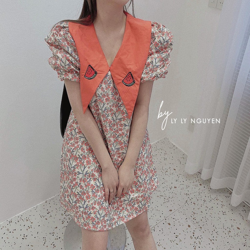 Đầm Hoa Nhí Phối Cổ Thêu Cực Hot