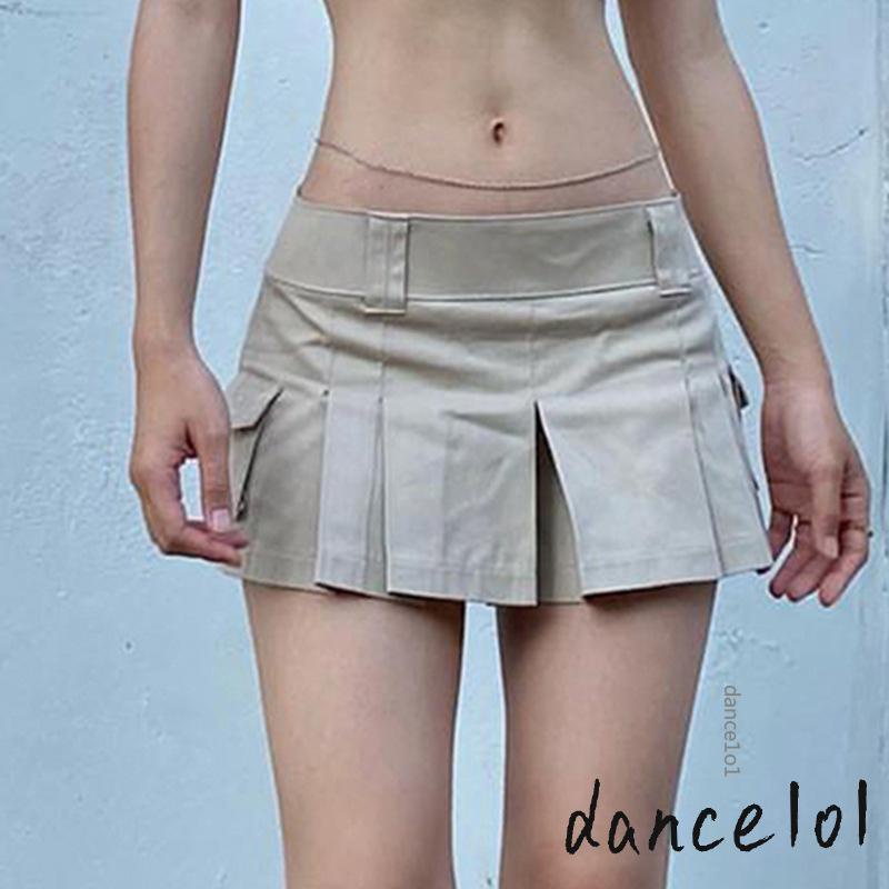 Chân Váy Ngắn Lưng Thấp Màu Trơn Phong Cách Retro Cho Nữ dance1o1