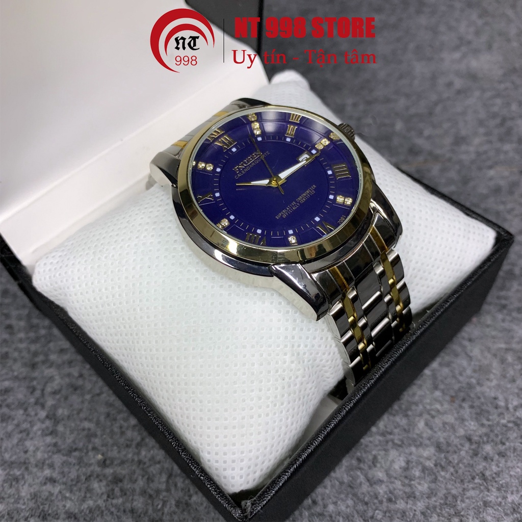 Đồng hồ FNGEEN mặt xanh đính đá [Có lịch ngày] dây thép không gỉ, đồng hồ thời trang nam cao cấp | BigBuy360 - bigbuy360.vn