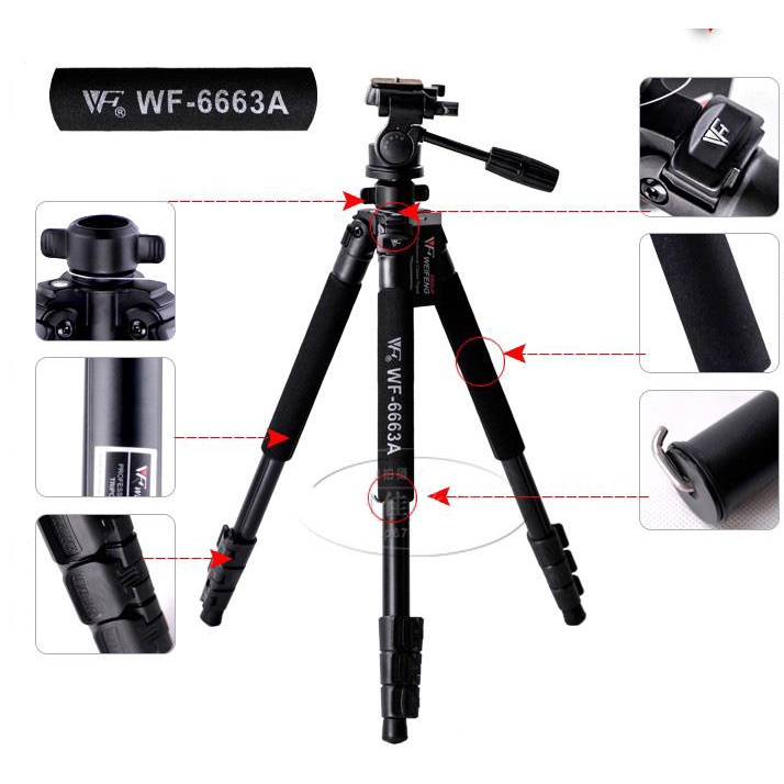Tripod - Chân đế điện thoại, chân đế máy ảnh Weifeng WF-6663A đầu dầu quay video chuyên nghiệp tải trọng cao